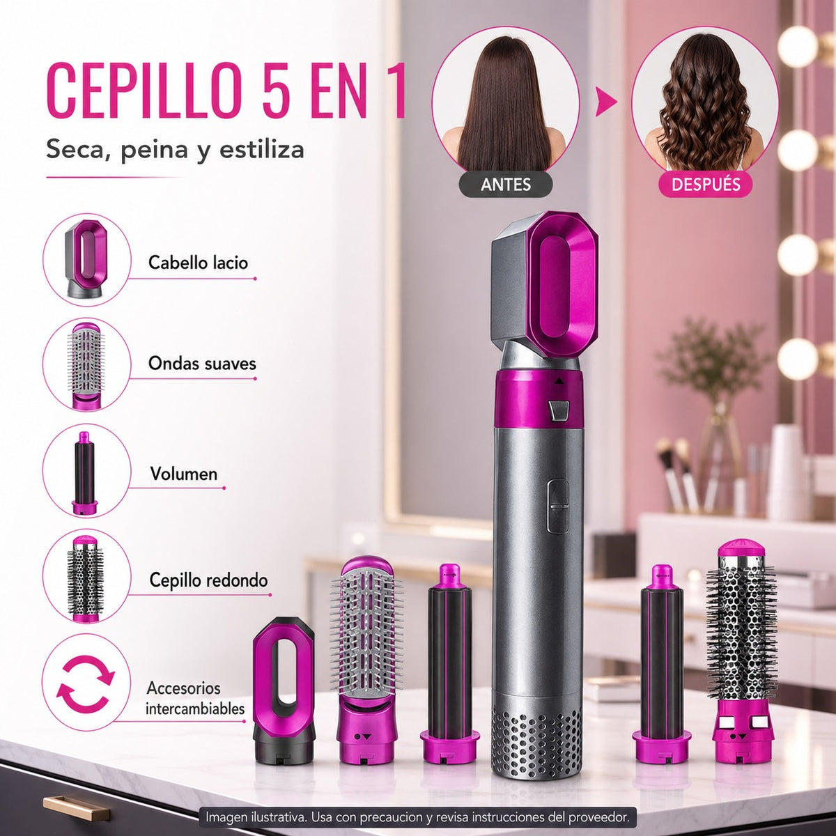 Cepillo De Cabello Eléctrico 5 En 1